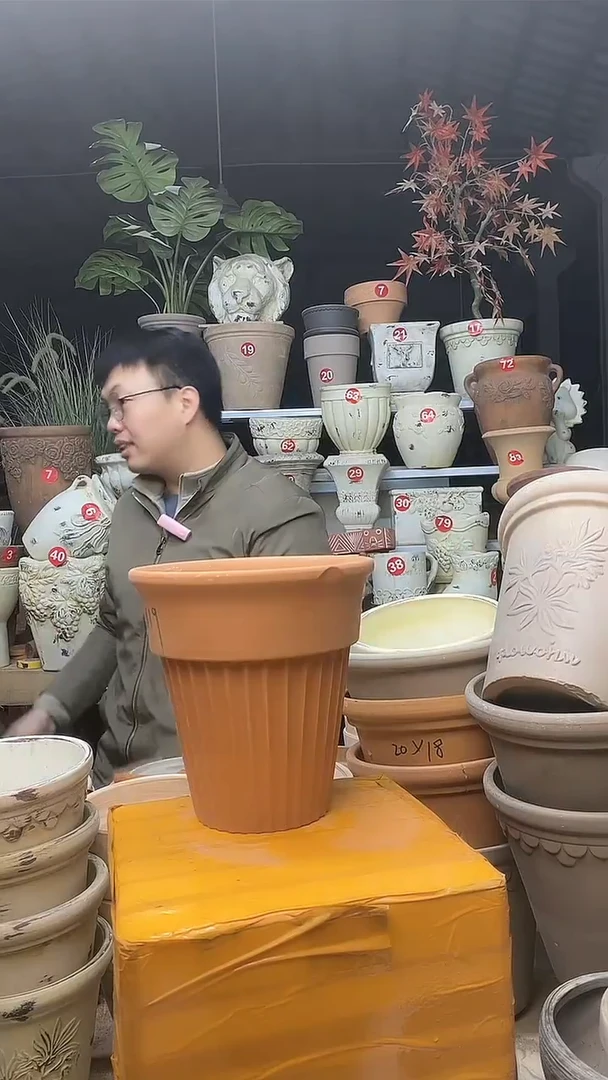 【闪购商品】缸3个红陶18*19半竖条盆无托无托