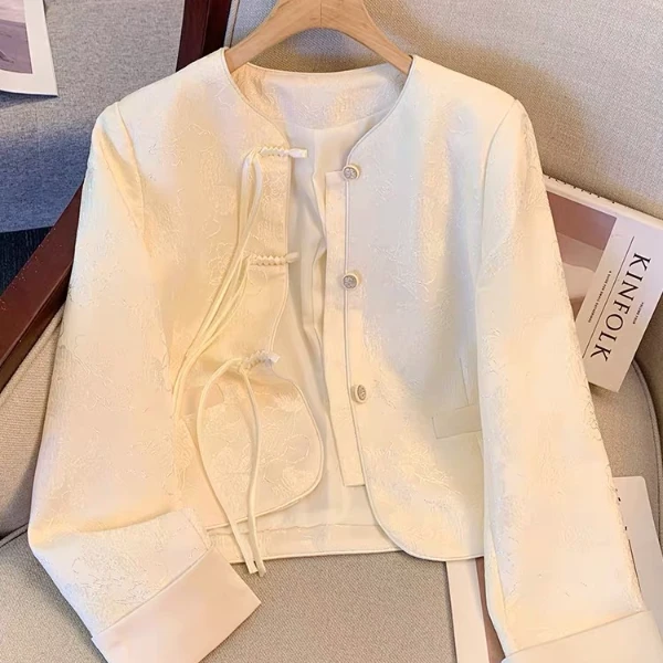 A0592【衣长50】中式盘扣外套女春秋高端气质缎面提花短款上衣