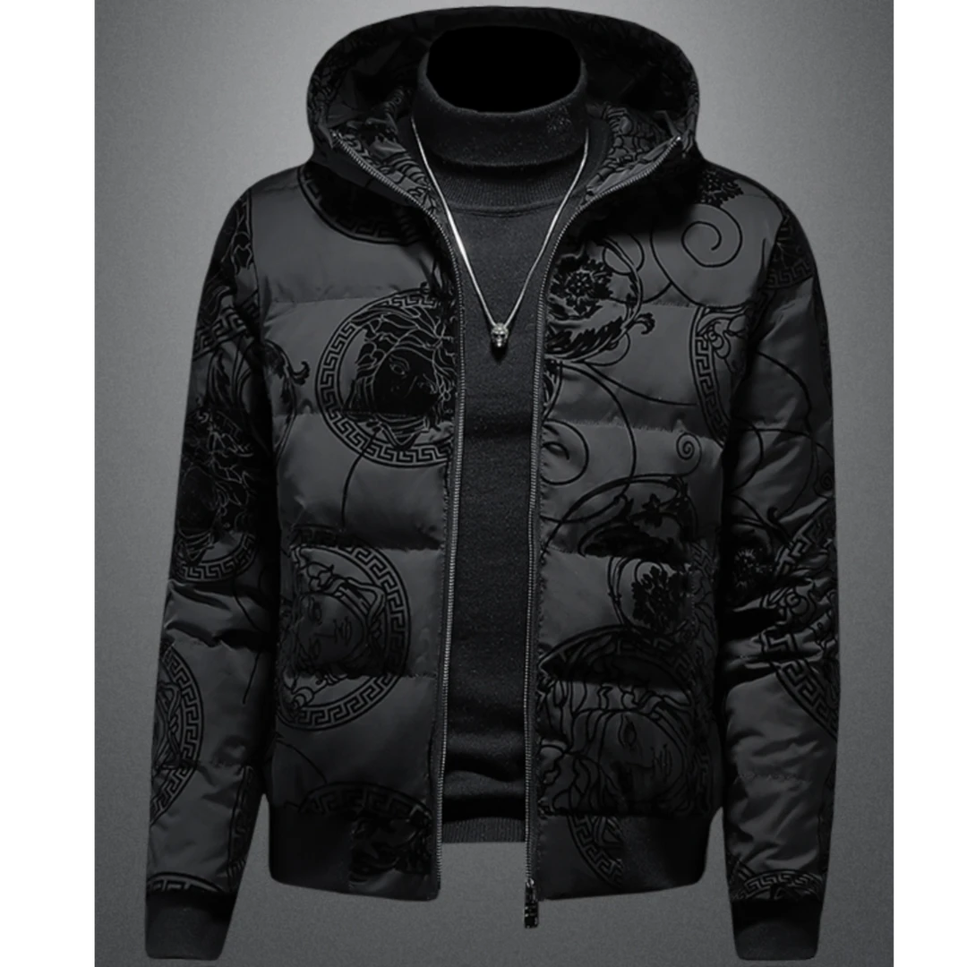 NDSL欧洲站男士青年连帽羽绒服韩版潮流新款植绒印花鸭绒保暖外套