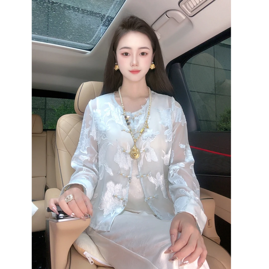 【冰琉璃】薄款夏季新中式提花长袖女短外套宽松复古重工25888