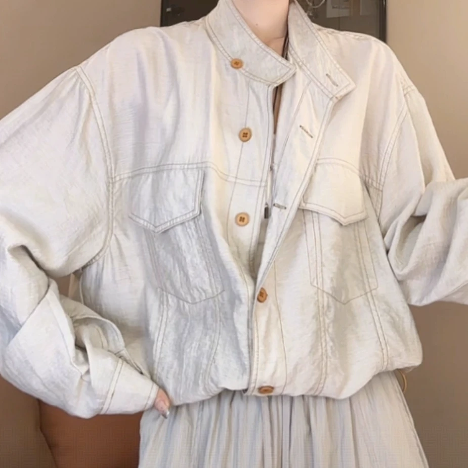 【大7原创】夏季薄款仿麻洋气明线长袖防晒外套上衣女