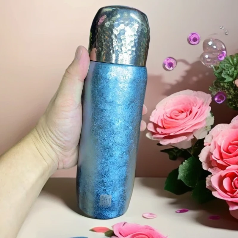 厚岸原品钛杯500毫升户外创意纯手工旅行便携水杯双层锤纹保温杯