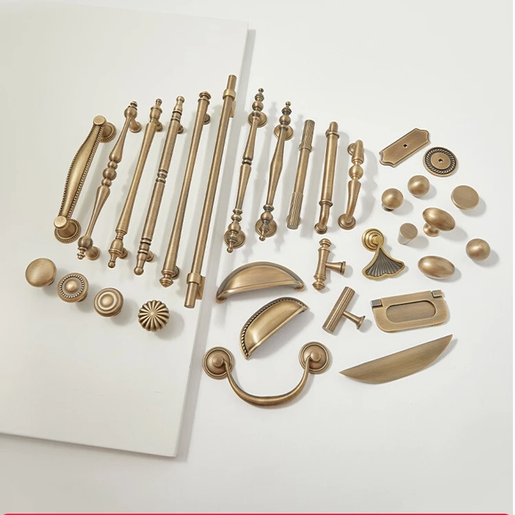 宝珀法式中古风黄铜柜门拉手新中式复古抽屉厨房橱柜衣柜门把手