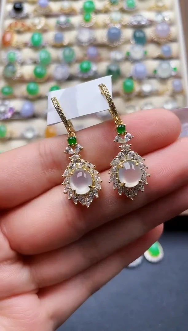 银S925镶嵌翡翠耳饰92