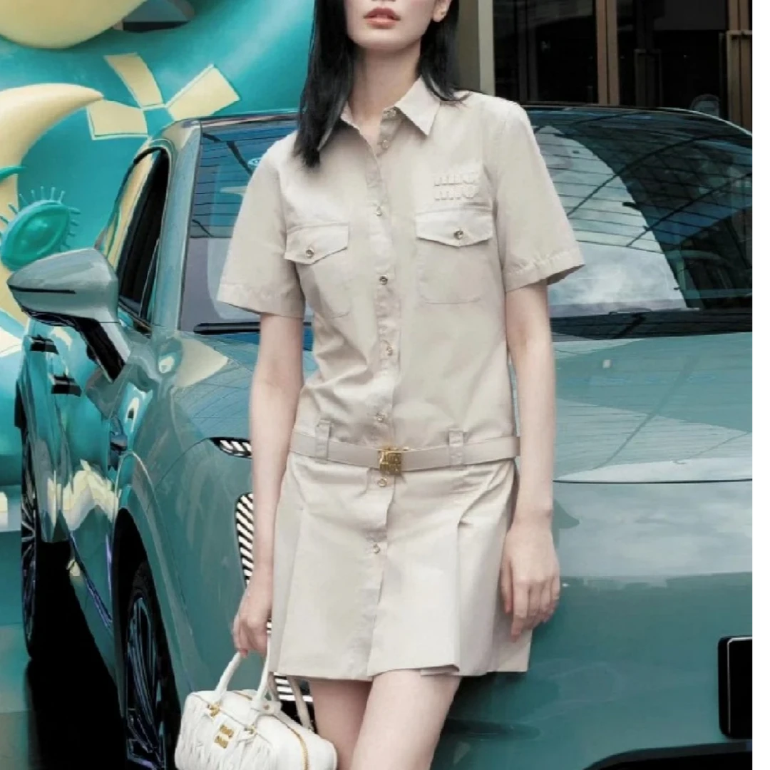 未使用 MIU MIU/缪缪 短袖腰带连衣裙