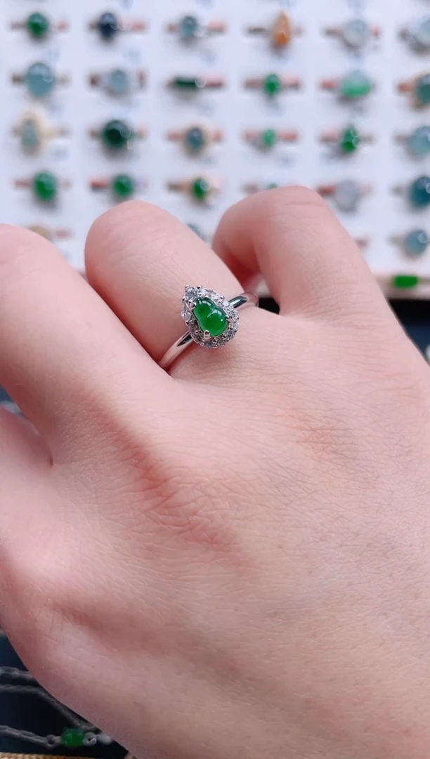 银S925镶嵌戒指翡翠天然翡翠