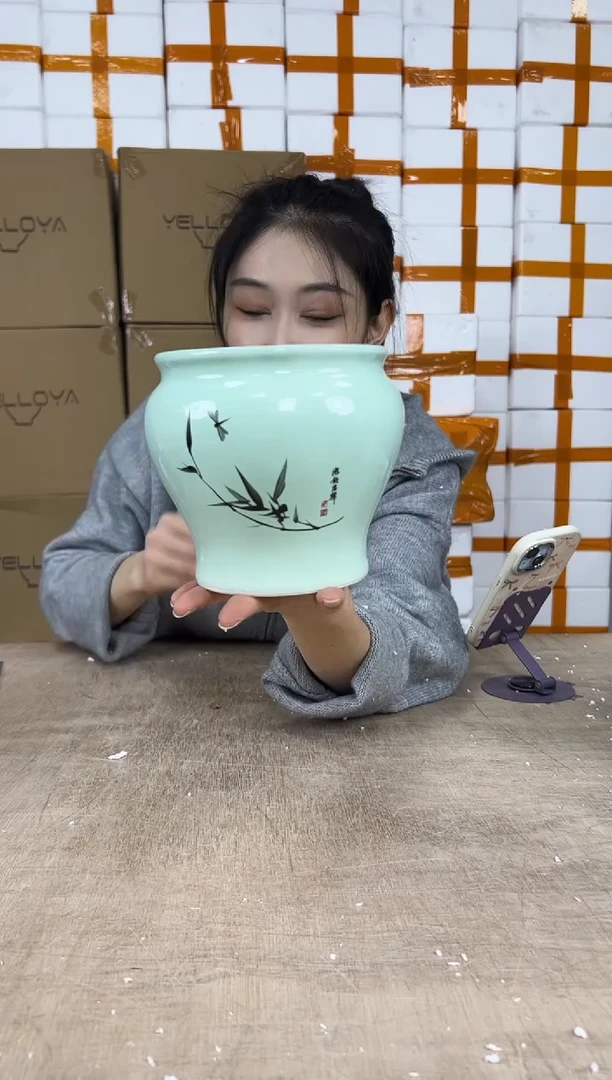 缸型浅绿竹子13x13