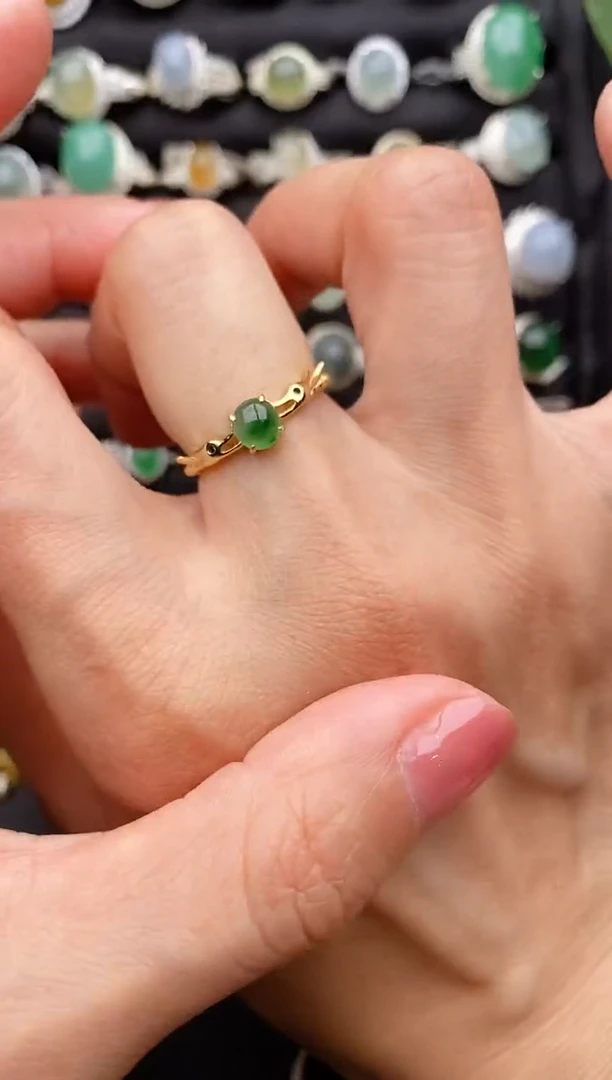 【闪购商品】翡翠戒指银S925镶嵌缅甸天然A货翡翠11   1-10