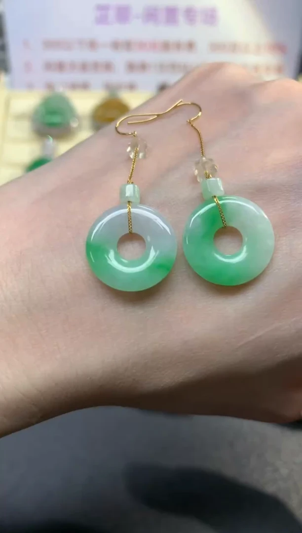 翡翠18K金镶嵌耳饰耳饰|650+65