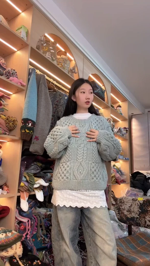 羊毛美利奴薄荷绿毛衣