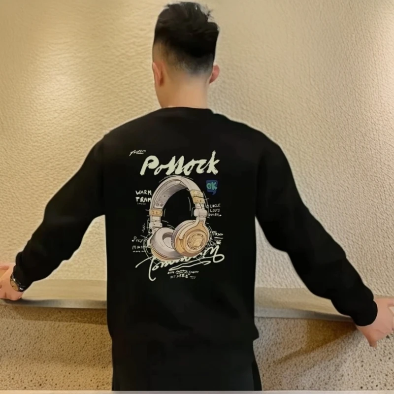 啄木鸟美式潮牌圆领套头卫衣男士秋冬新款时尚潮流印花休闲上衣