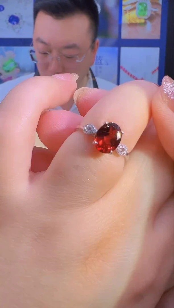 石榴石戒指银S925镶嵌戒指2