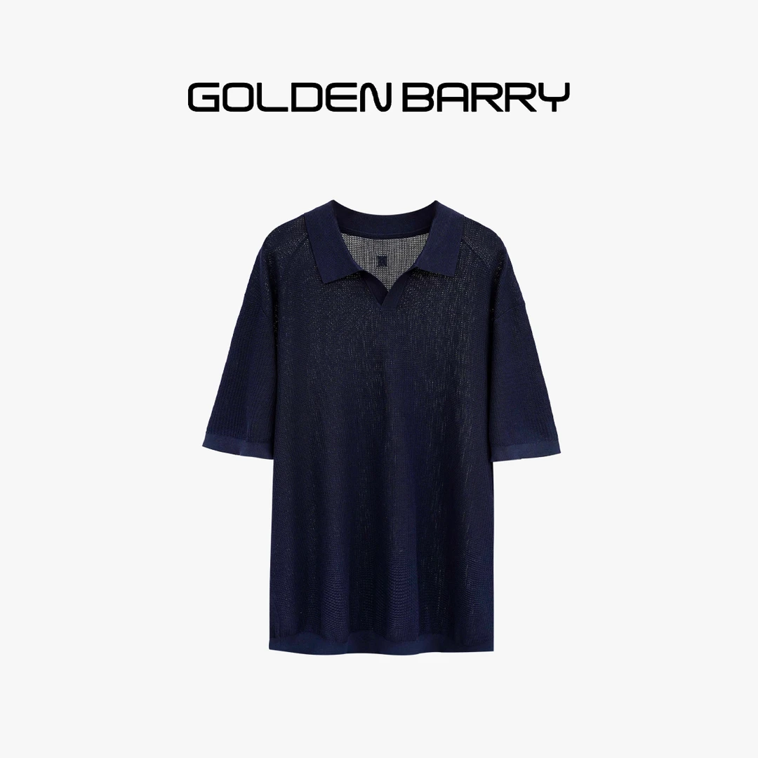 GOLDENBARRY|246408男女燕尾领镂空提花短袖