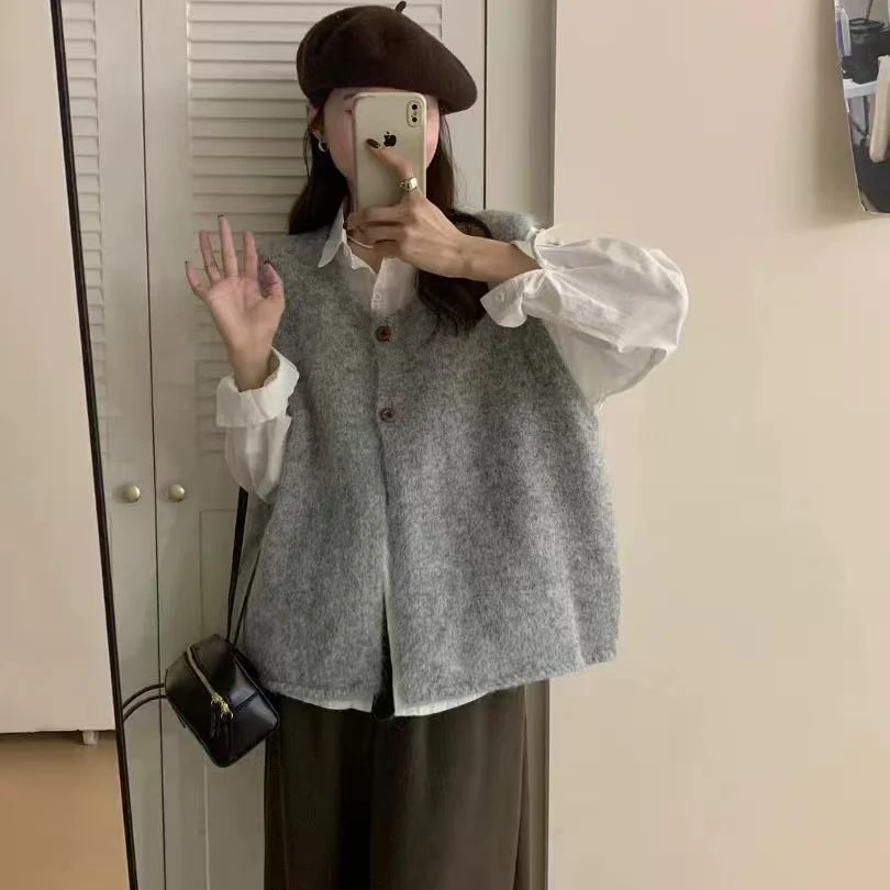 女士针织马夹女韩版复古百搭时尚气质小香风宽松马甲背心秋冬显瘦