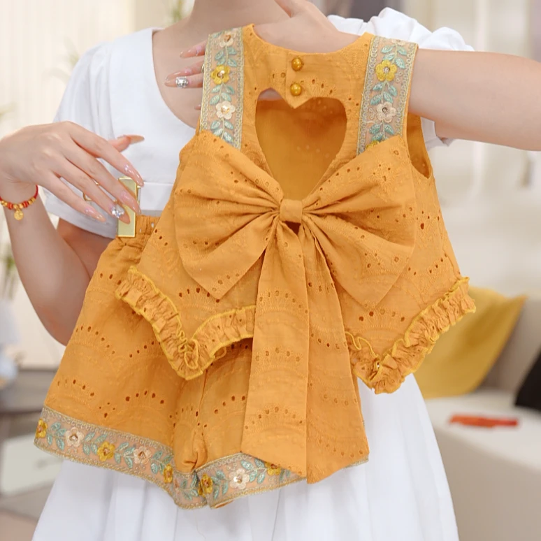 【凰】碎花夏季女宝公主风纯色套装森系薄款民族风休闲女童S17461