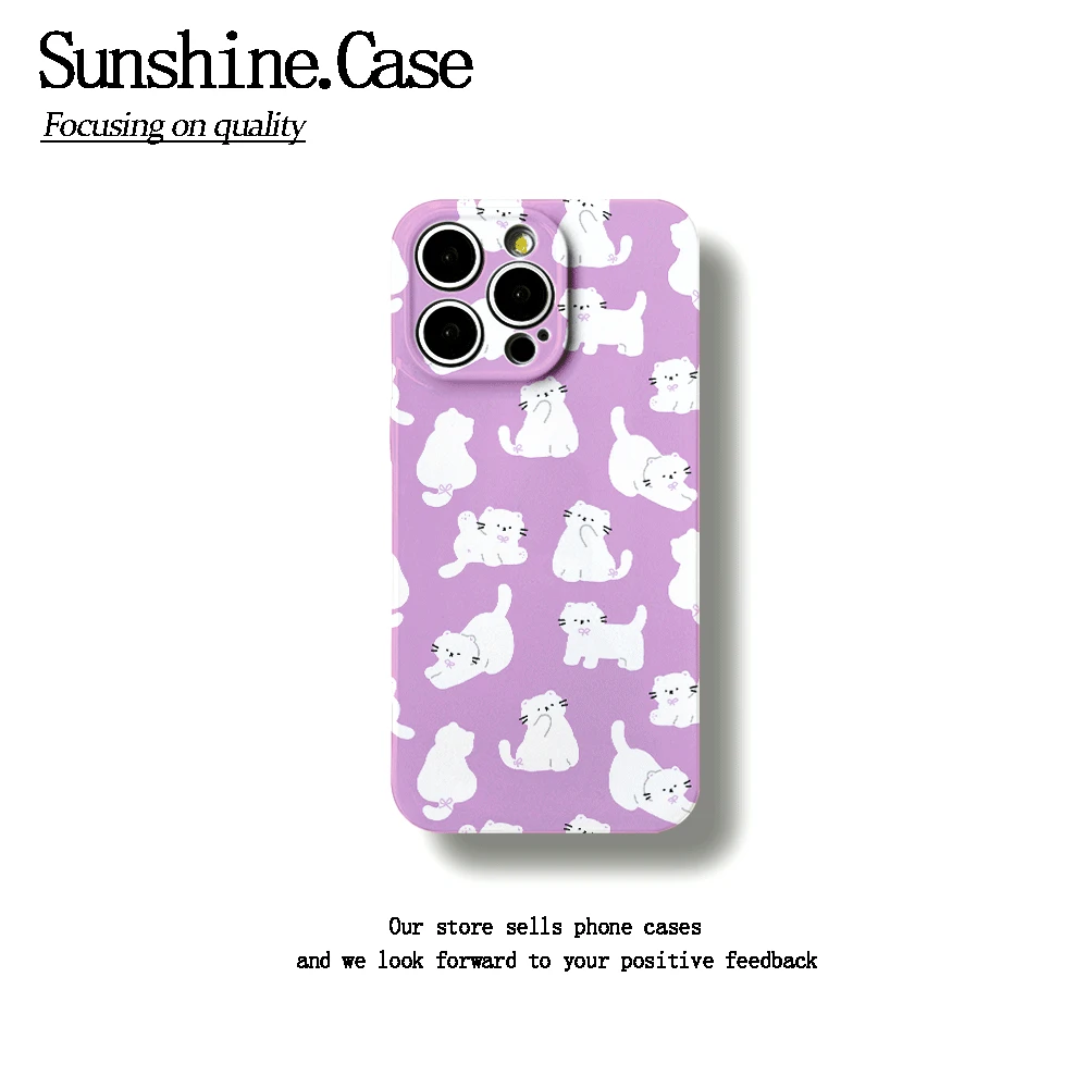 粉底白猫软壳适用苹果oppo华为vivo小米可爱手机壳全包防摔