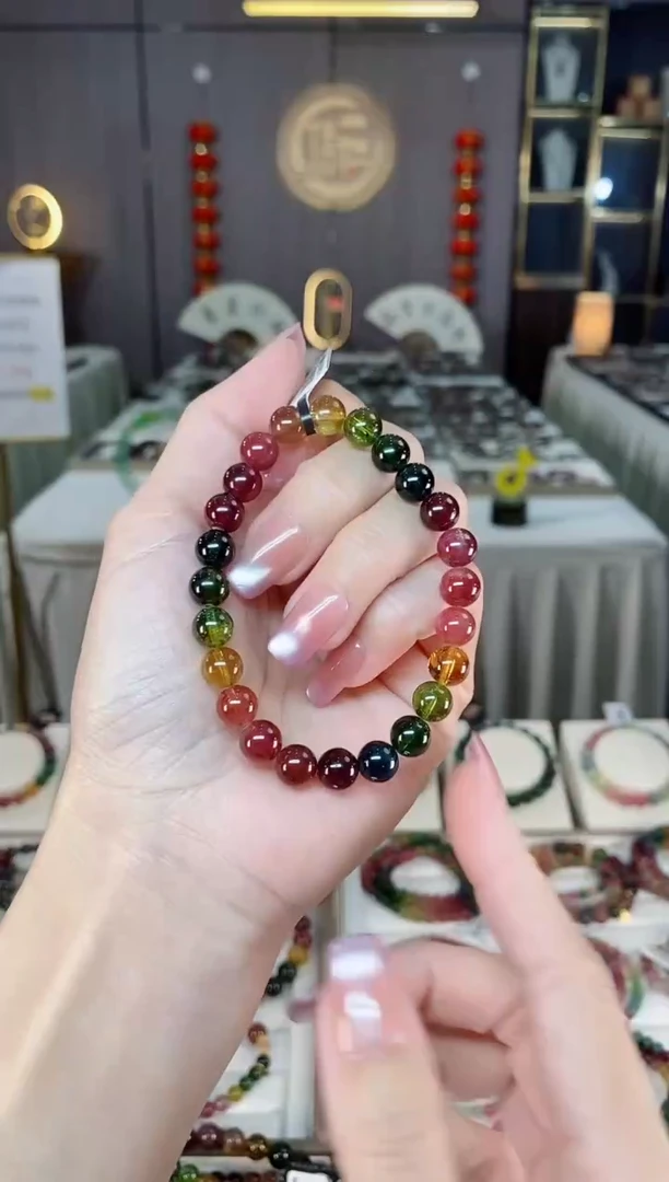 未镶嵌老矿碧玺色标彩虹单圈手串7mm+碧玺hon多样性发货一条