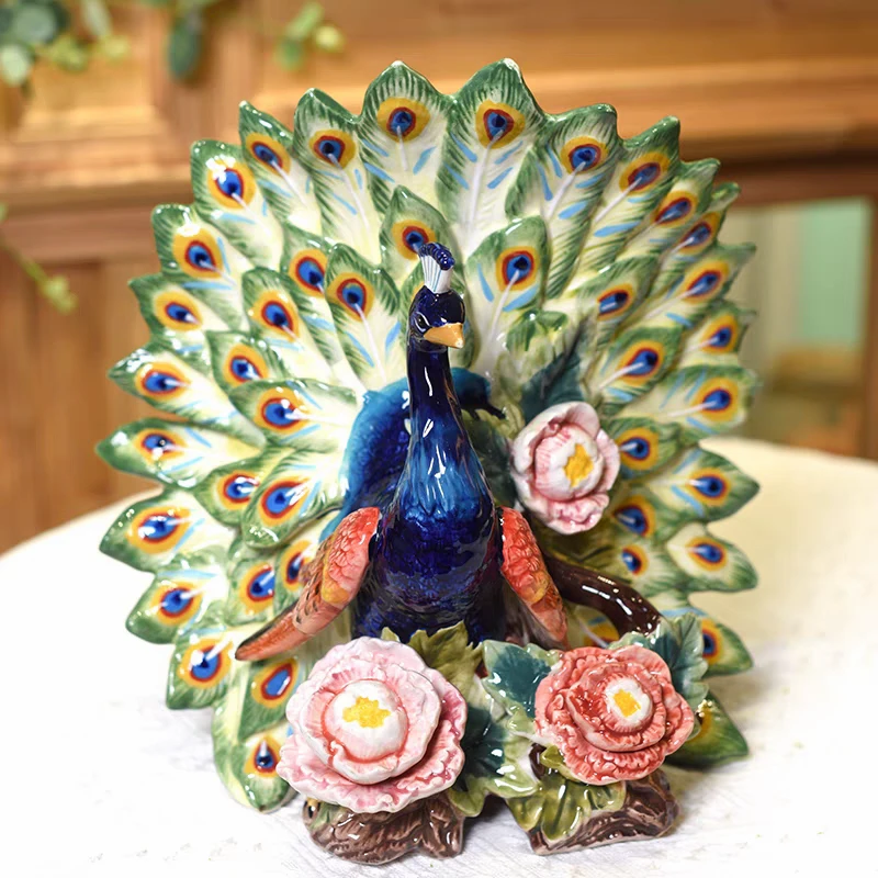 方亚品牌陶瓷孔雀开屏摆件客厅电视柜玄关样板间装饰结婚乔迁礼品