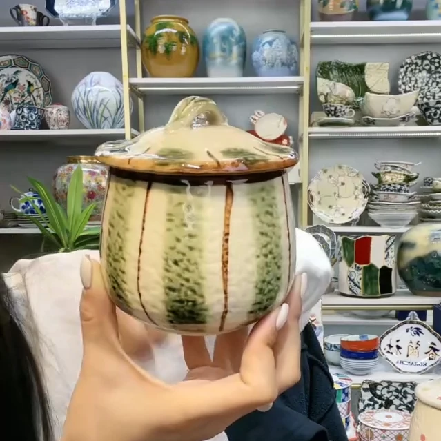 濑户福利二【单支】日本进口濑户烧手绘蛋盅-织部十草