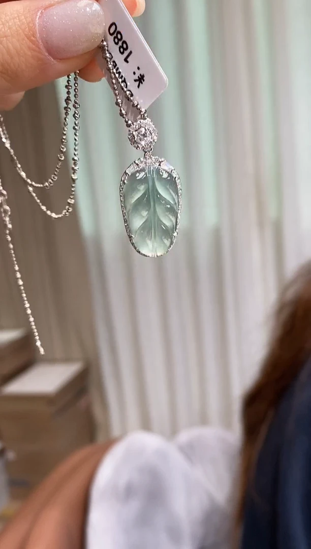 吊坠(不含链)银S925镶嵌翡翠叶子