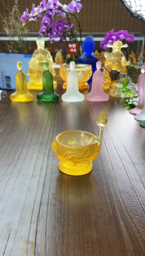 手工艺品琉璃荷花烛台琥珀色9*7公分【特价福利】