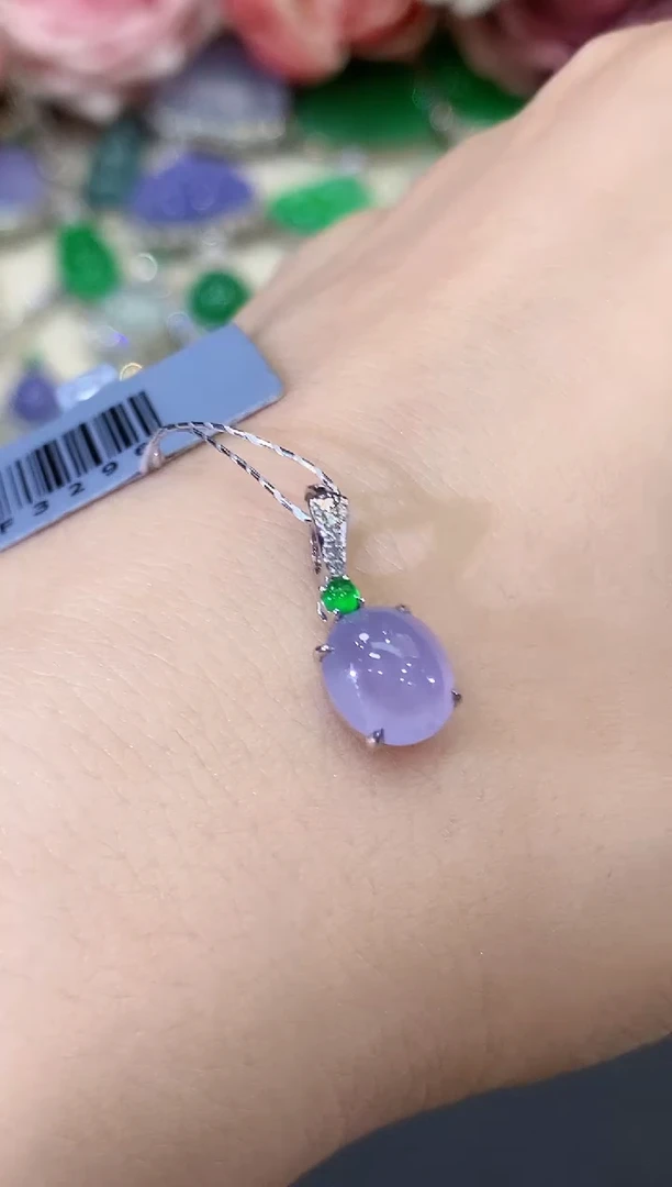 吊坠(不含链)18K金镶嵌翡翠C11 紫货有色差