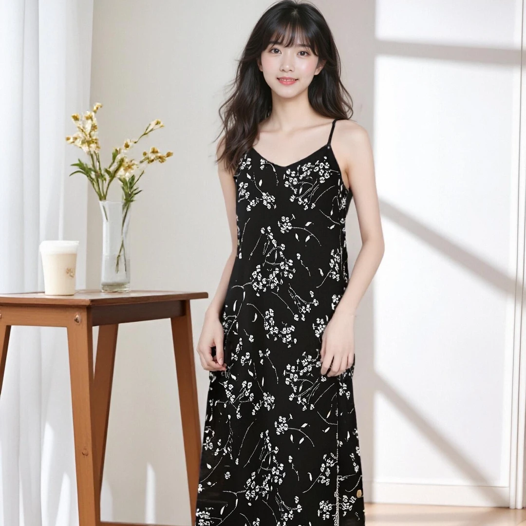 唐狮碎花吊带长裙通勤连衣裙显瘦吊带裙气质129227104761