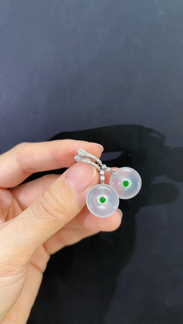 18K金镶嵌翡翠耳坠翡翠同心圆耳坠多人不退不换