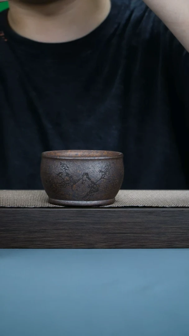 紫砂茶宠柴烧刻绘山水