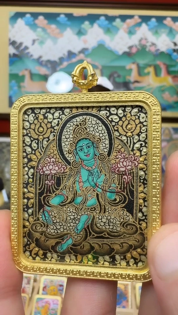 吊坠绿妈妈-热贡纯手绘唐卡吊坠