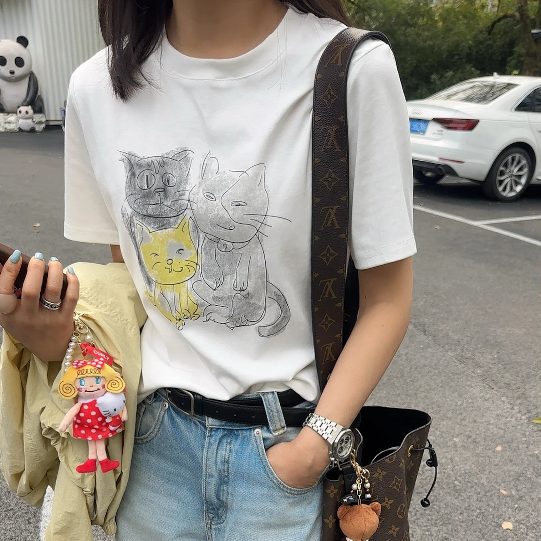 LYXZ x【小猫咪】春季新款洋气圆领猫猫短袖T恤上衣75240