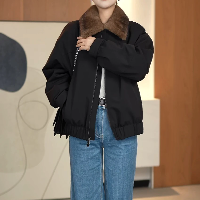 正宗貂皮内胆 海宁皮草可拆卸 短款派克服女水貂毛外套冬加厚保暖