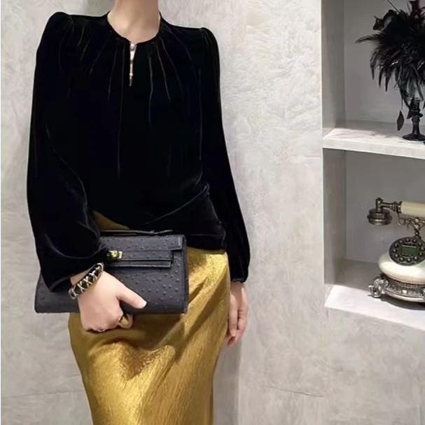 【锦衣服饰】JF 3962气质时尚丝绒小衫