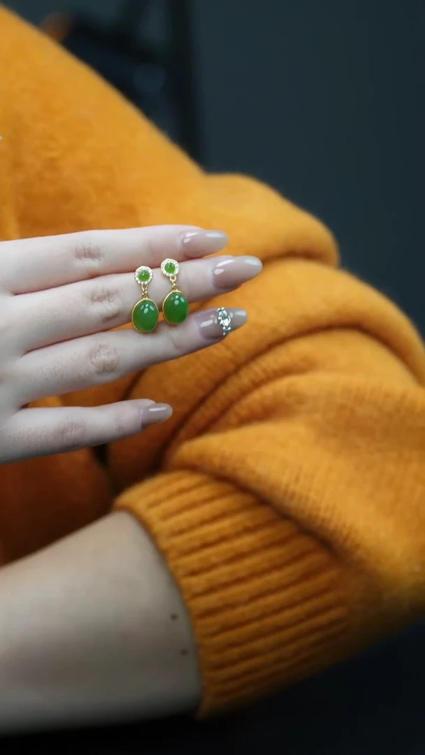 银S925镶嵌和田玉耳饰1