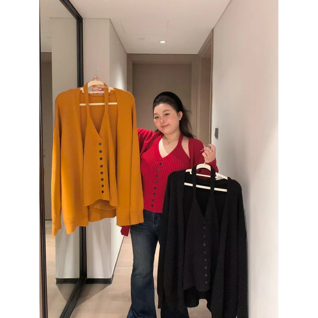 安安专享 38305针织两件套 定制款 V领显瘦针织衫套装