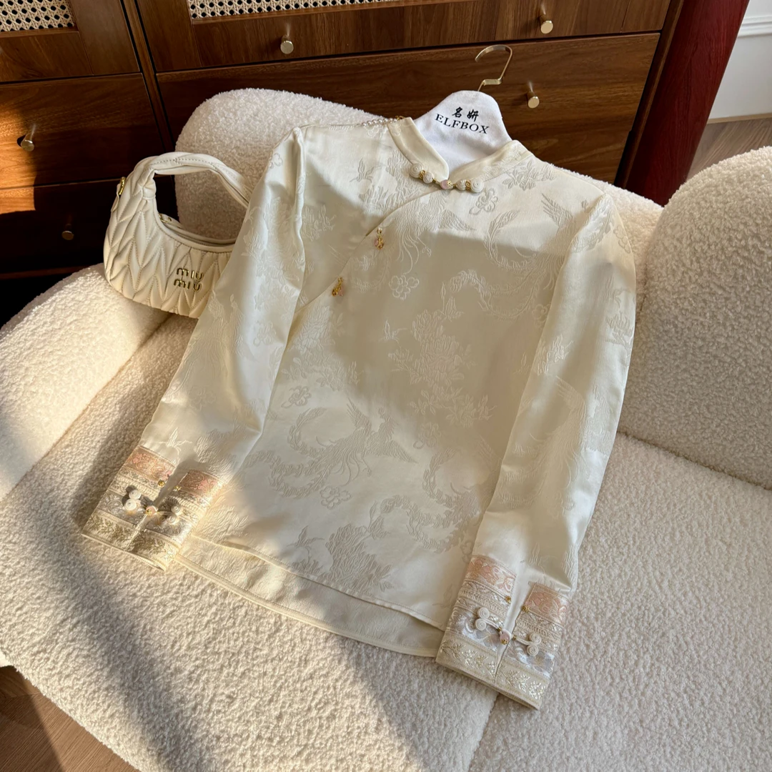 书含专属《凤穿牡丹》 桑蚕丝重工织带新中式国风气质百搭衬衣3850