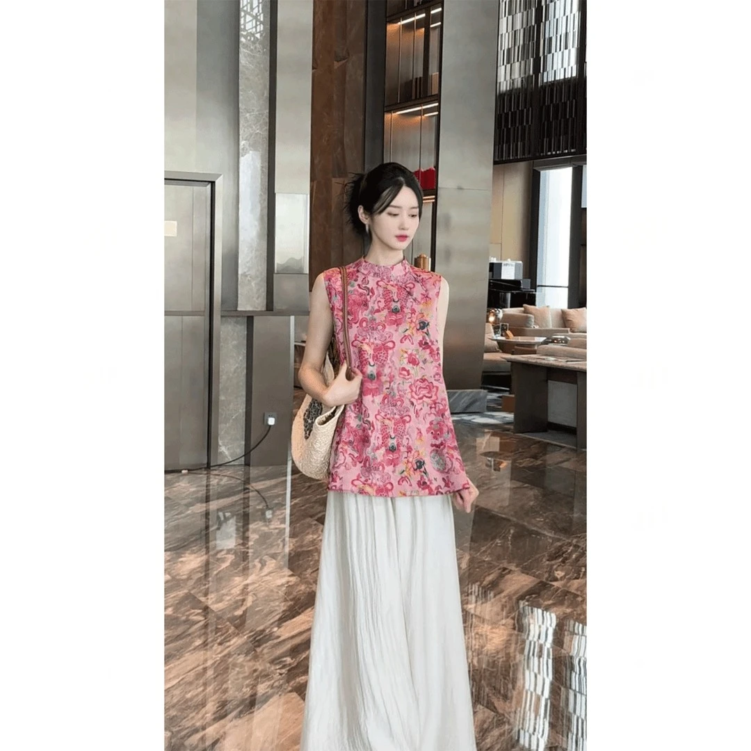 【锦鲤】夏季新款新中式国风时尚百搭提花无袖中长款上衣