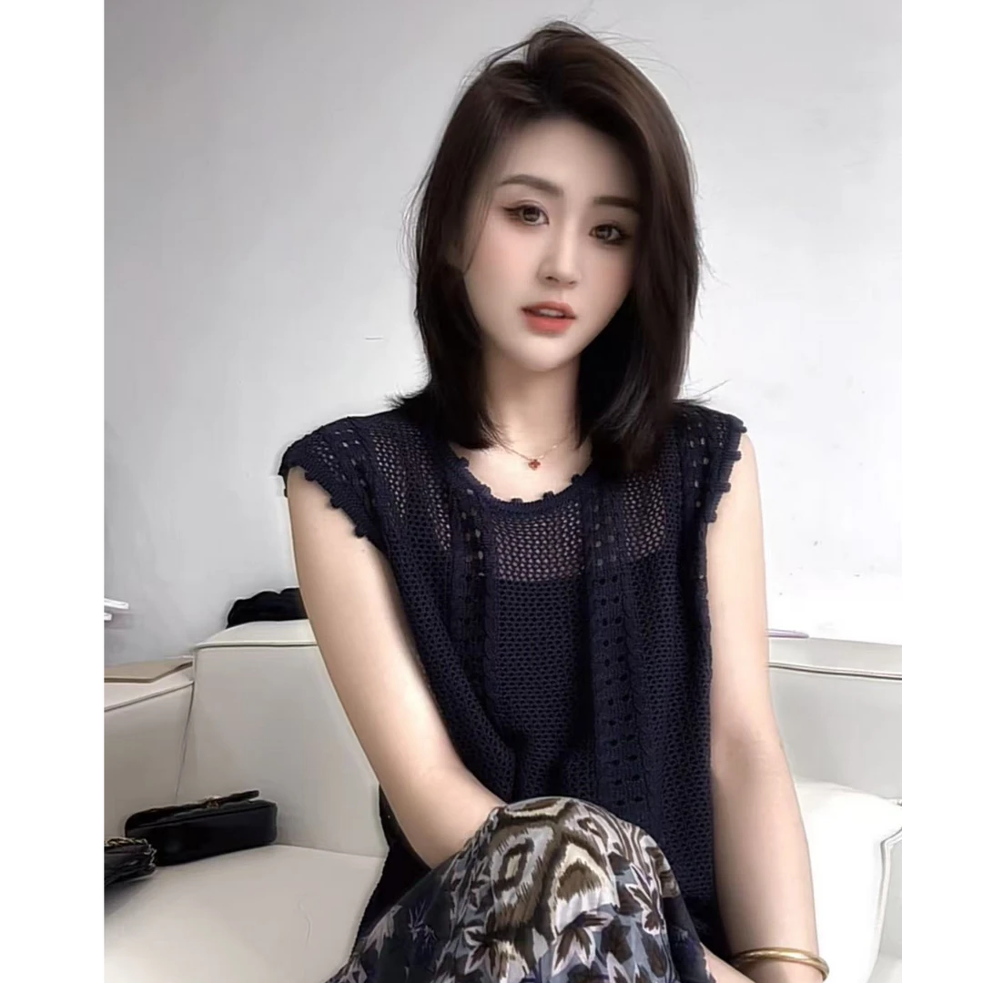 QIANRH-1248夏季新款小飞袖镂空款莱赛尔亚麻设计感百搭针织衫