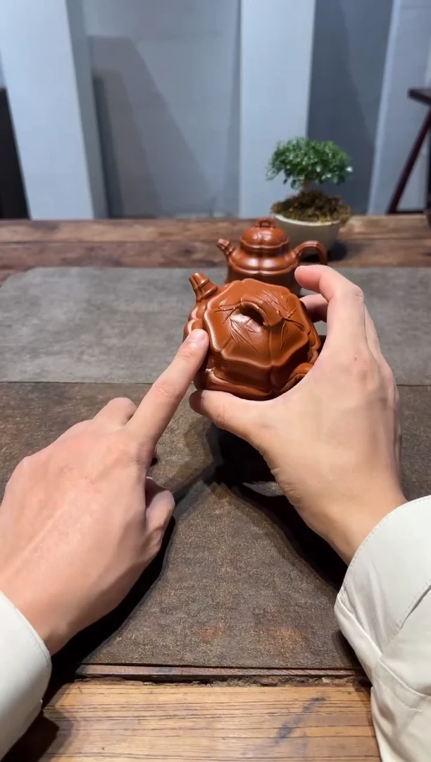 茶壶紫砂垂*兄宜兴紫砂壶海棠双线竹鼎160cc