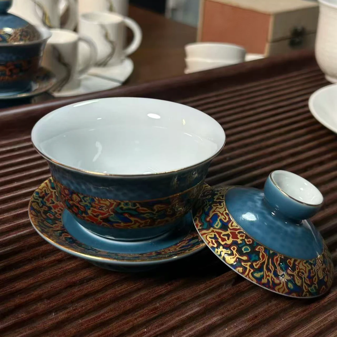 大漆瓷胎主人杯 中式雅致茶碗复古家用缠枝瓷盖碗