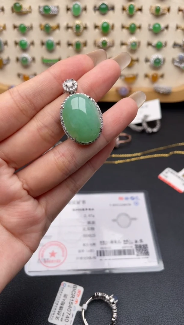 银S925镶嵌戒指翡翠一物一证一礼盒