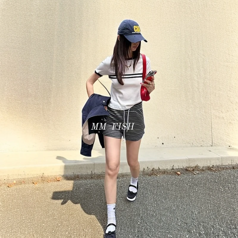 馒头 福（1mtt089#）撞色 条纹短T恤 6-10