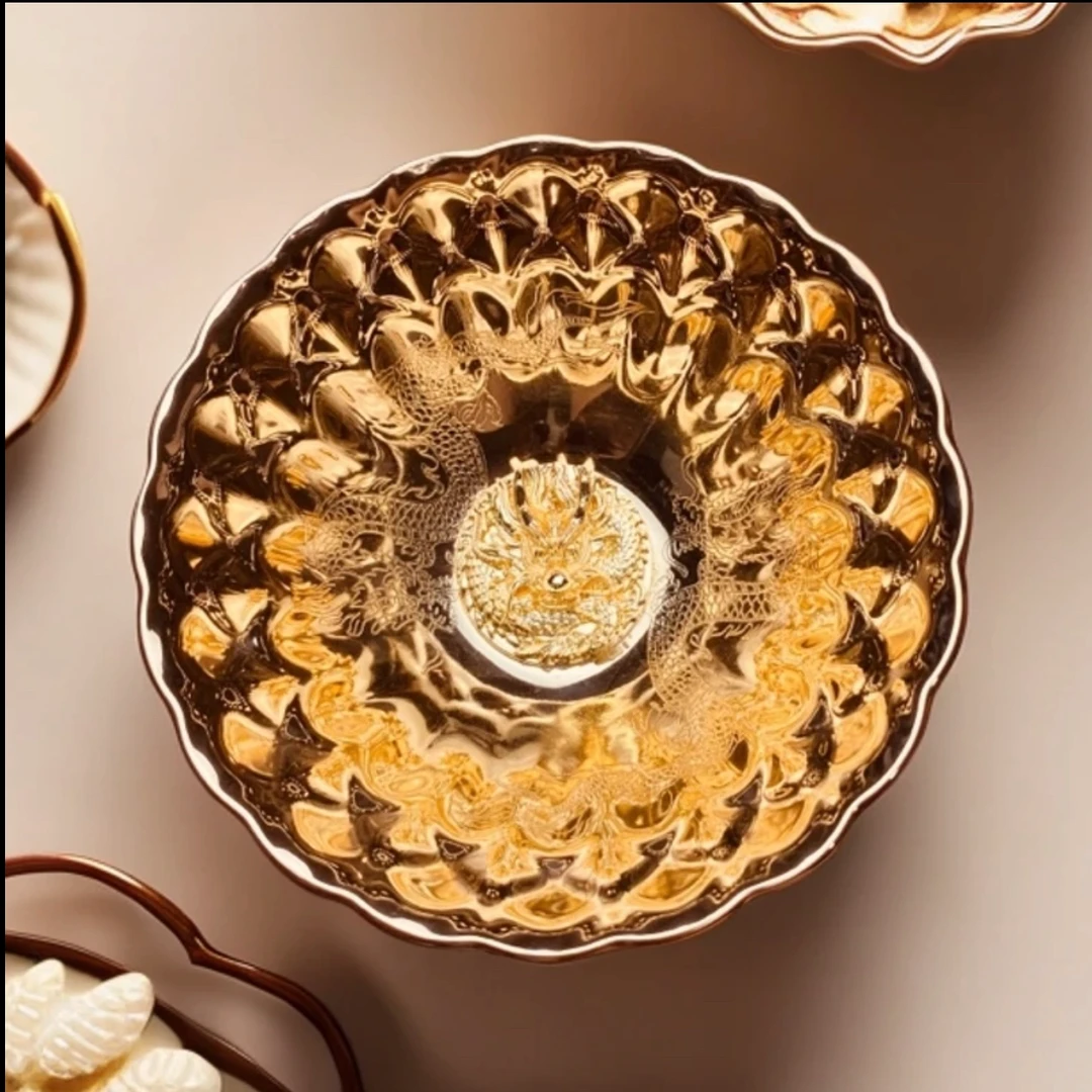 双龙雕龙金妖妃呈祥杯 高端茶器 茶具 茶杯 主人杯 金色创意AA