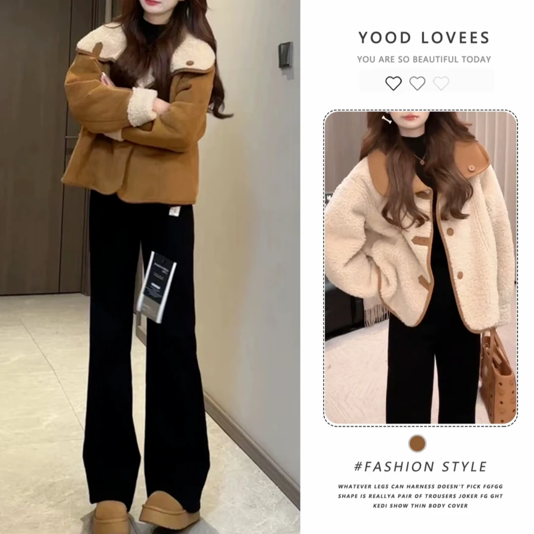 两面穿新款百搭外套冬季加绒加厚麂皮绒保暖大翻领毛毛外套