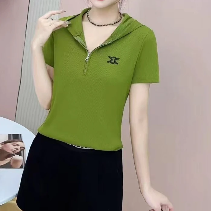 【艾萱萱】9909款连帽短袖t恤女 约53