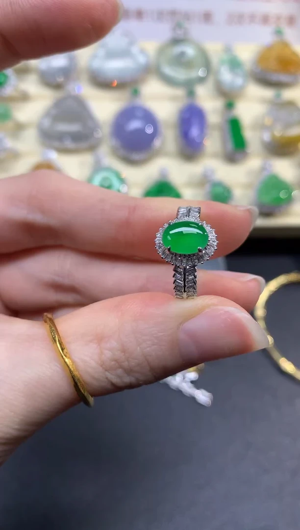 翡翠戒指18K金镶嵌戒指|5500+550