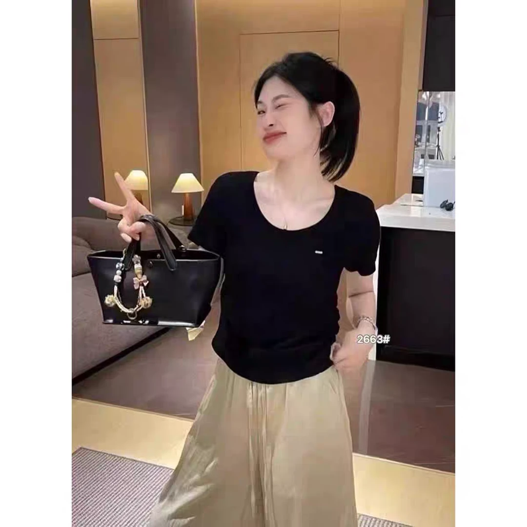 【熙小范】388 凉感抗起球耐脏纯色短袖短款T恤夏季黑色百搭气质
