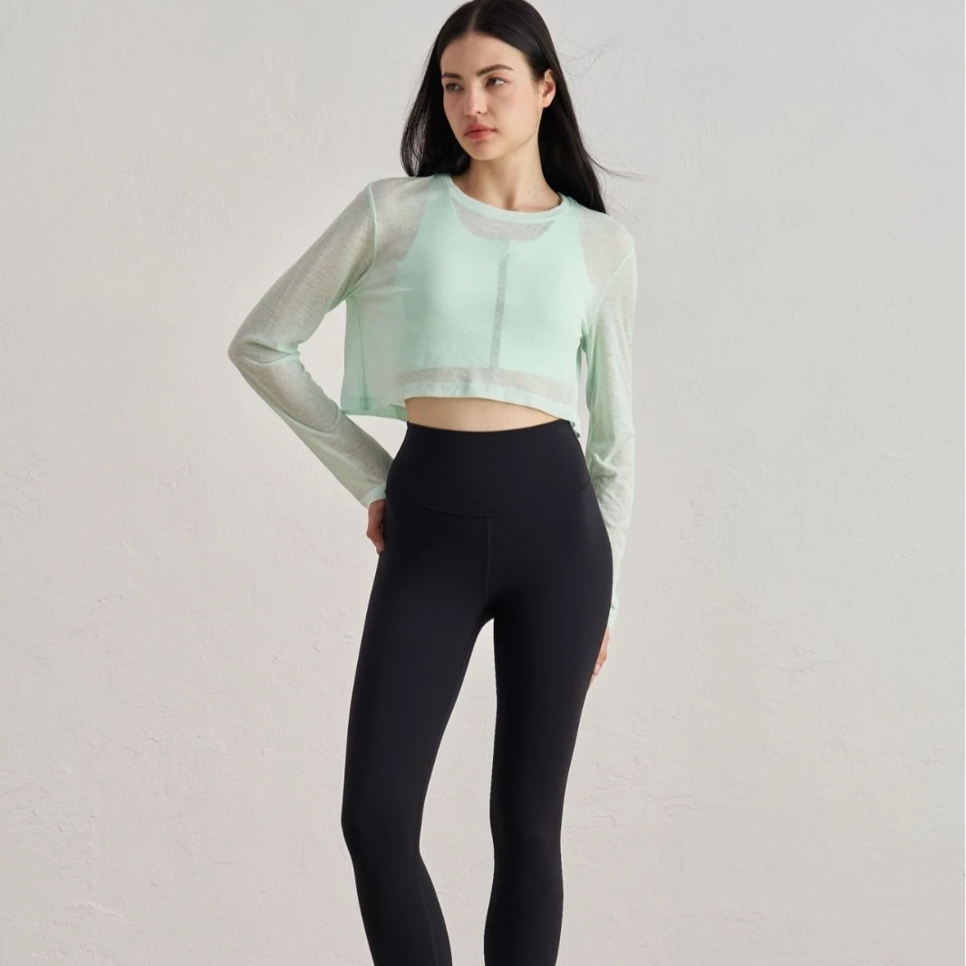 【竹节纱】5-2018秋冬健身瑜伽服短款运动力量训练上衣罩衫长袖透气