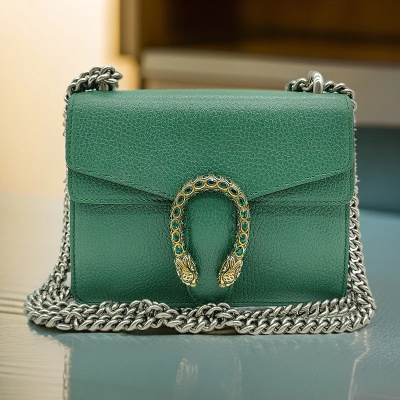 95新 GUCCI/古驰 绿色钻扣酒神链条包 1451 3055
