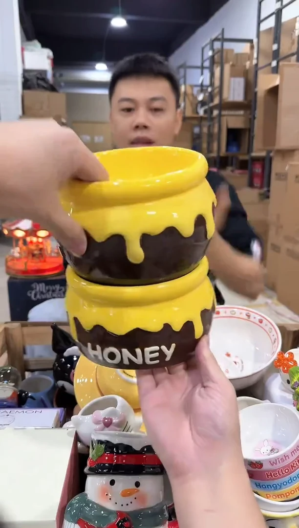 瓷片棕色蜂蜜狗粮碗2件套